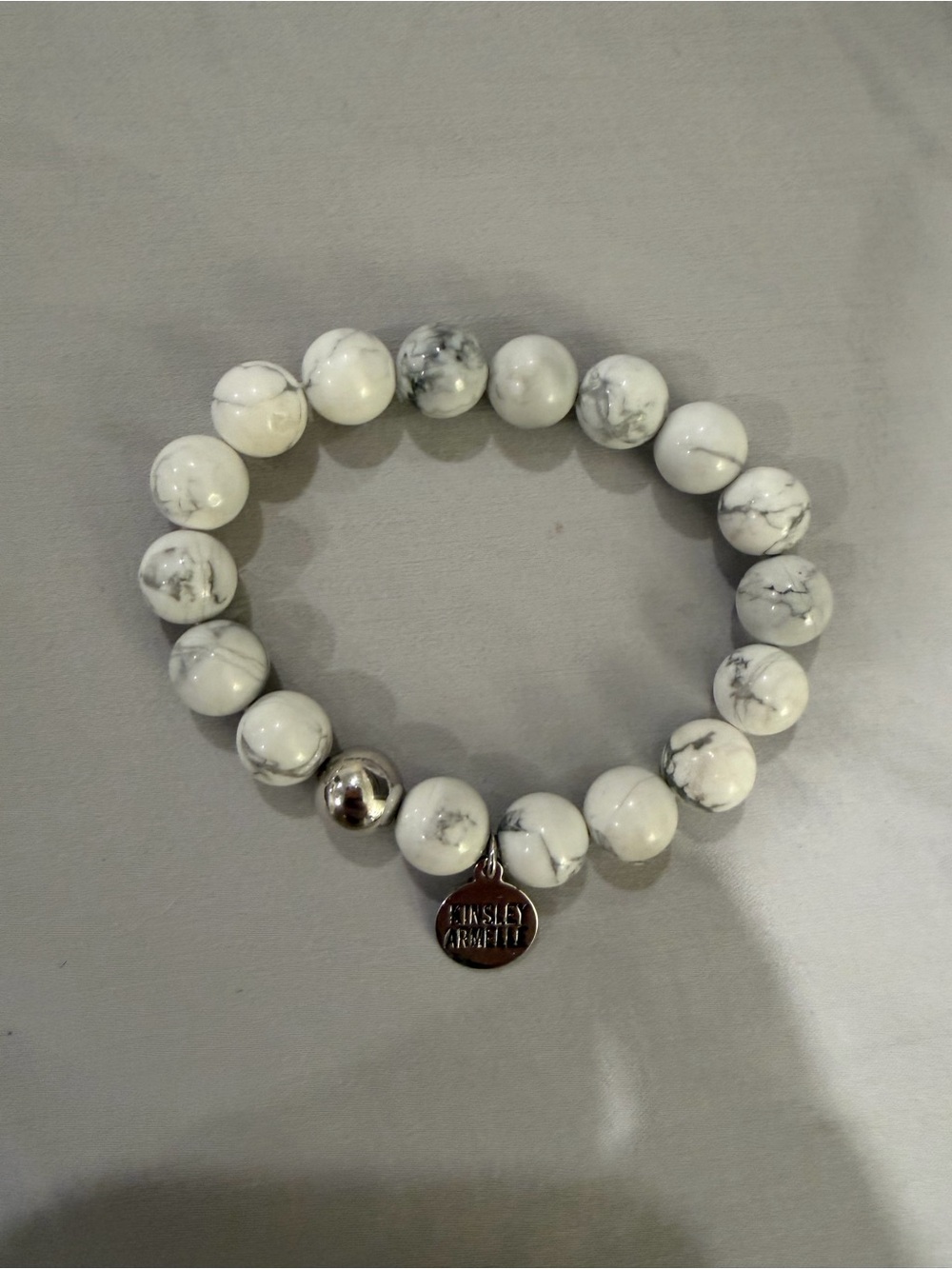 Kinsley Armelle White Marble Bead Stretch Bracelet with Silver Charm